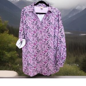 Duluth Trading Company Women's XL Sidewinder Button Garden Tunic Purple Floral